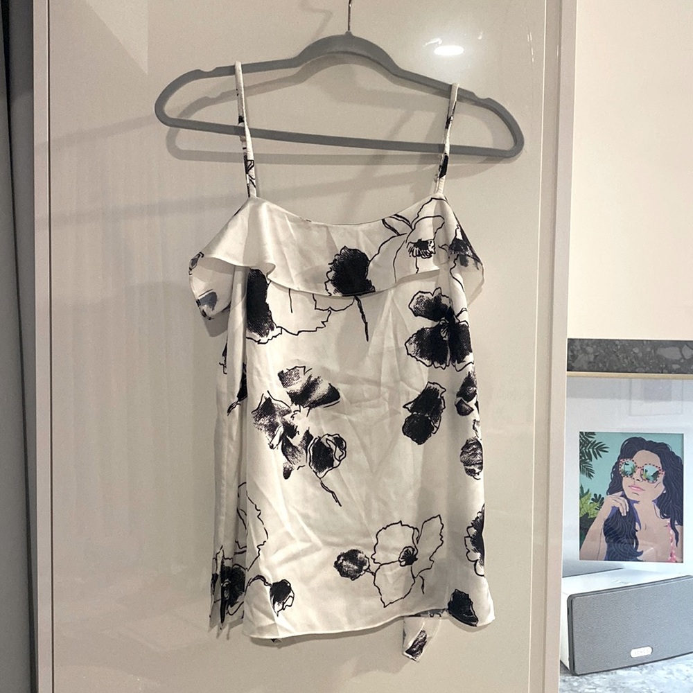 Reiss silk top. Bust-enhancing subtle frill and tie back